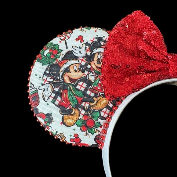 Women’s Handmade Disney Inspired Holiday Minnie Ears Red Sequined Bow - NWOT main image 4